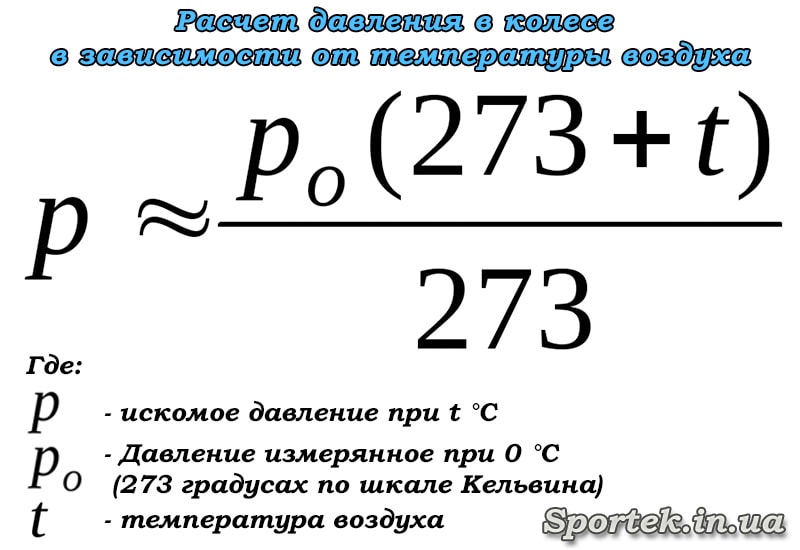 формула расчета давления в колесе в зависимости от температуры
